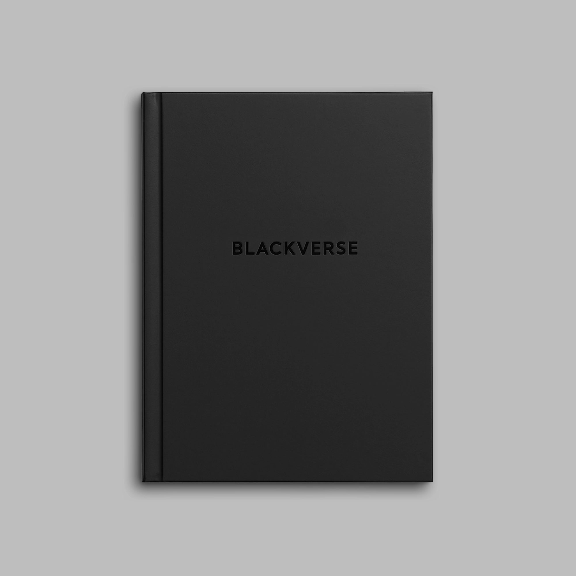 matte black notebook with glossy black Blackverse logo on cover