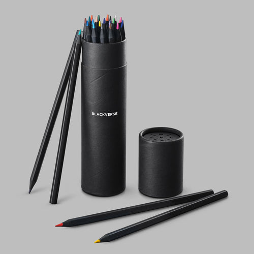 Black-barrel colored pencils with colored tips in a matte black tube — BLACKVERSE